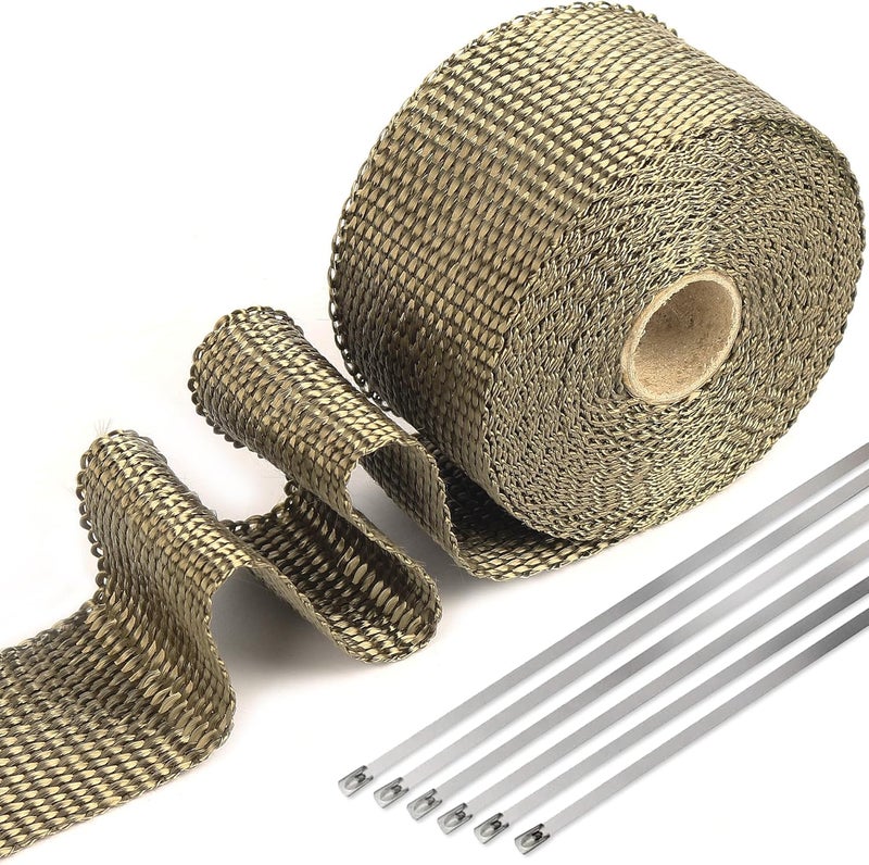 Toyitte Titanium Exhaust Heat Wrap, 2" x 20' Heat Shield Tape with Stainless Ties for Motorcycle - Image 1